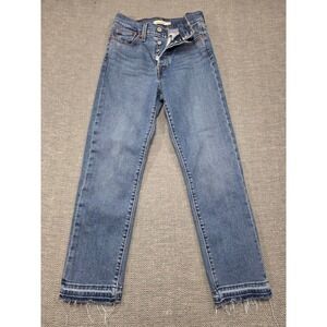 Levi's Wedgie Straight Jeans Womens 25 Blue Frayed Hem Button Fly Water<Less
